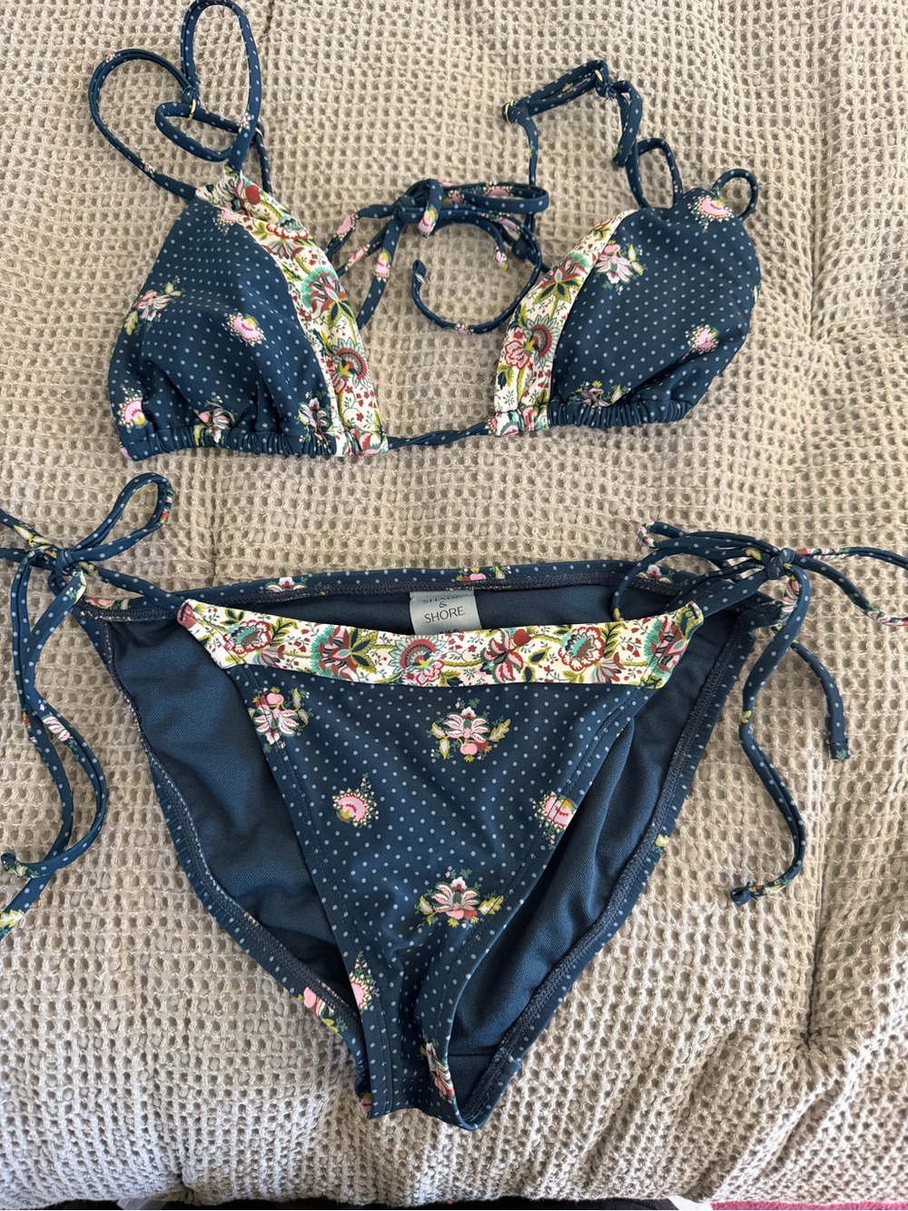 Shade & Shore Navy Bikini with Floral Trim